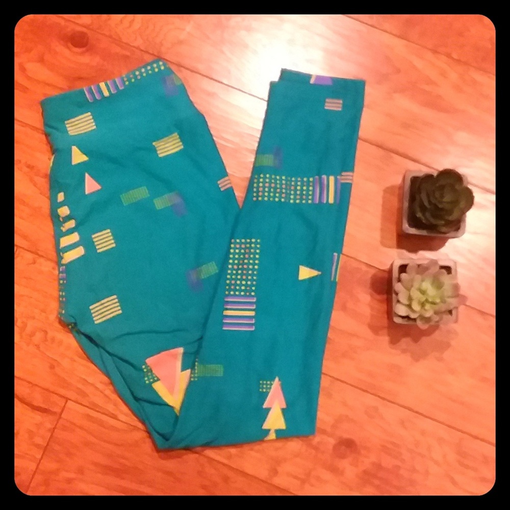 Jade Green Geometric Print OS Leggings GUC Lularoe